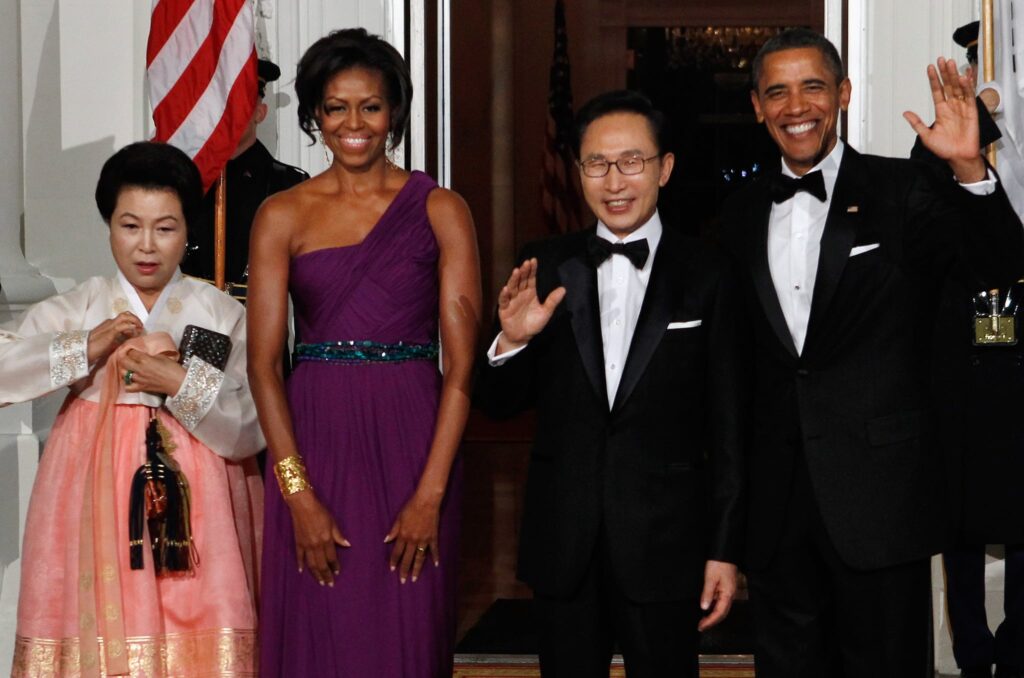Pretty in purple: wearing Doo-Ri Chung at the State Dinner for the President of South Korea.