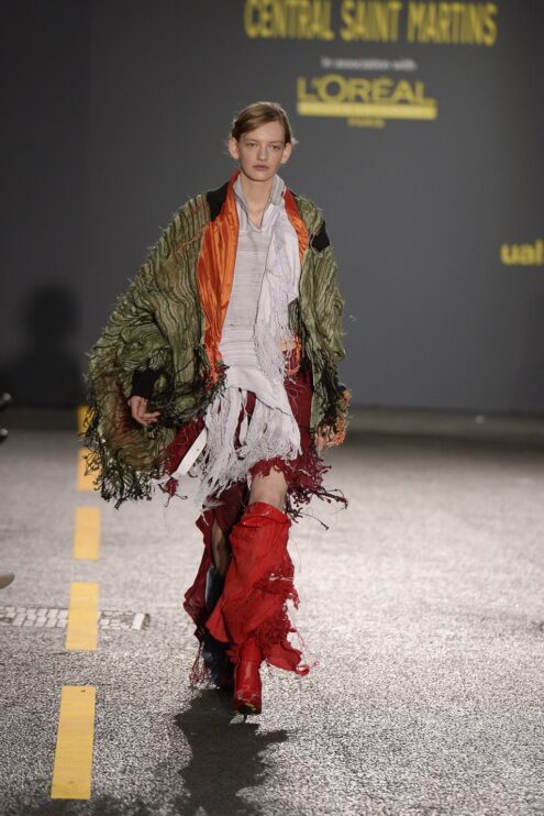 ASAI ANDREW TA | Peter Pan’s Lost Boys get a style makeover. Trailing tangles of material along the catwalk, ripped and ragged t-shirts and jackets were layered in a dynamic mélange of material.
